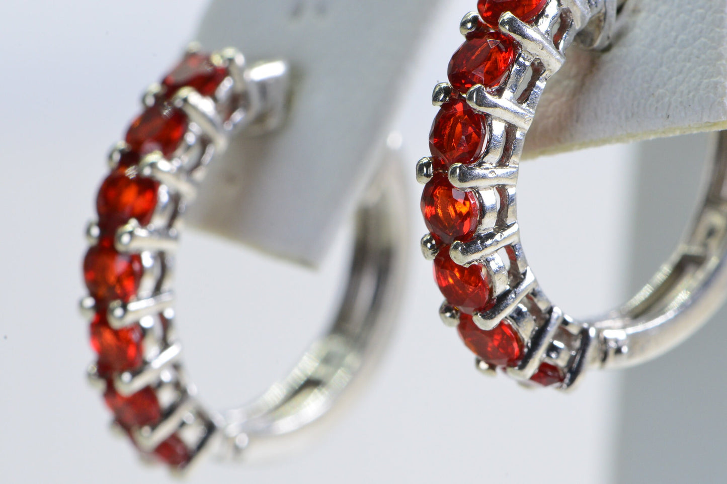 Mexican Fire Opal Hoop Earrings: Sterling Silver October Birthstone
