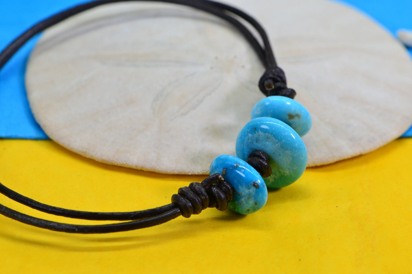 Sleeping Beauty Turquoise Bracelet: Natural Leather Cord, Adjustable Fit
