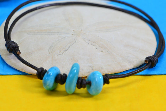 Sleeping Beauty Turquoise Bracelet: Natural Leather Cord, Adjustable Fit