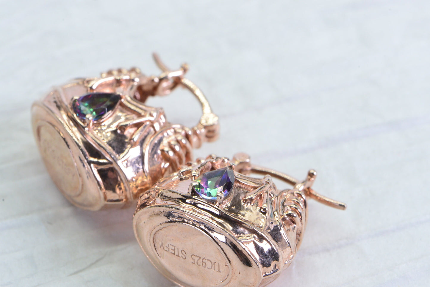 Vintage Rose Gold Basket Earrings: Mystic Topaz 925 Sterling Silver