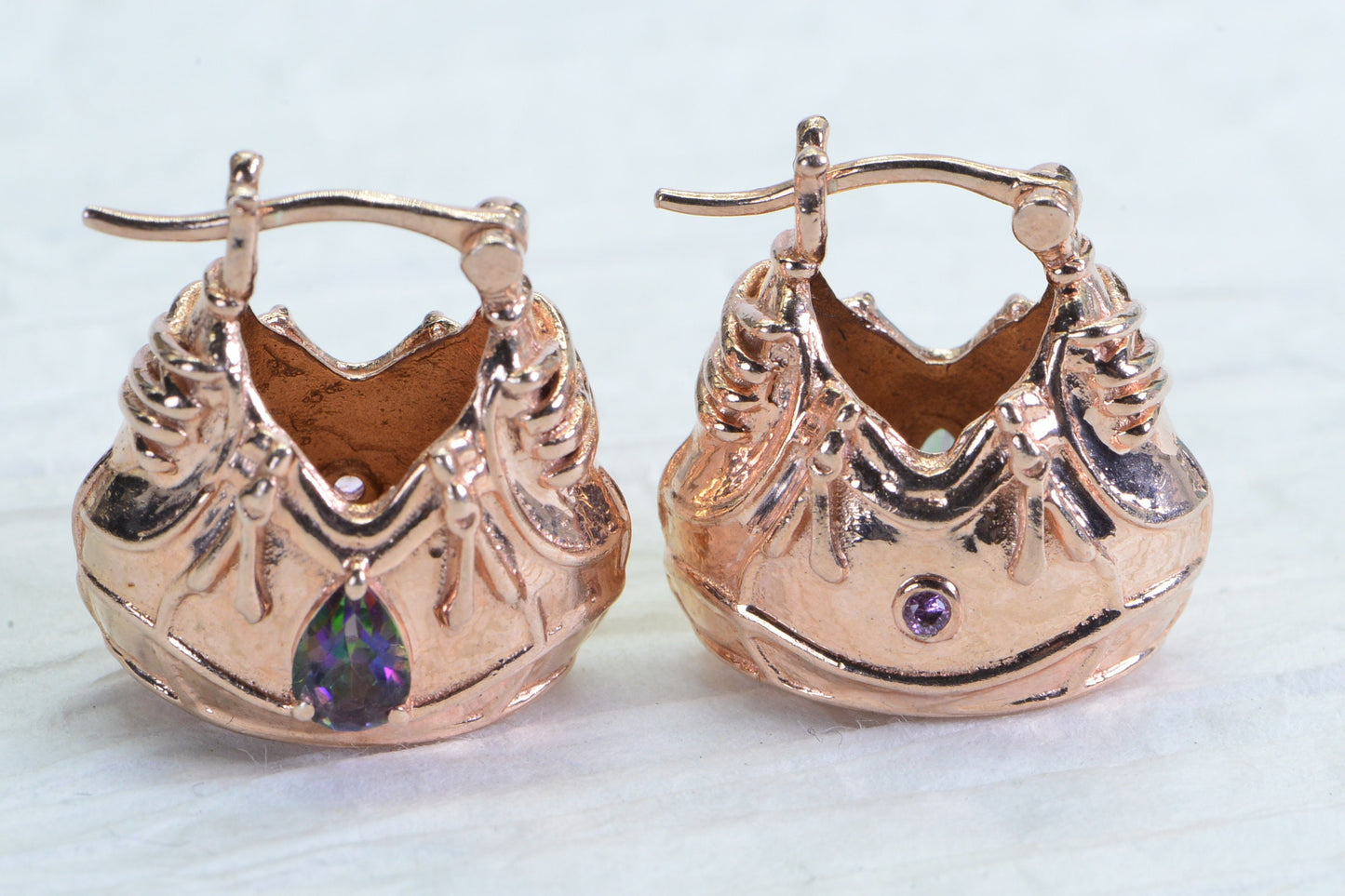 Vintage Rose Gold Basket Earrings: Mystic Topaz 925 Sterling Silver