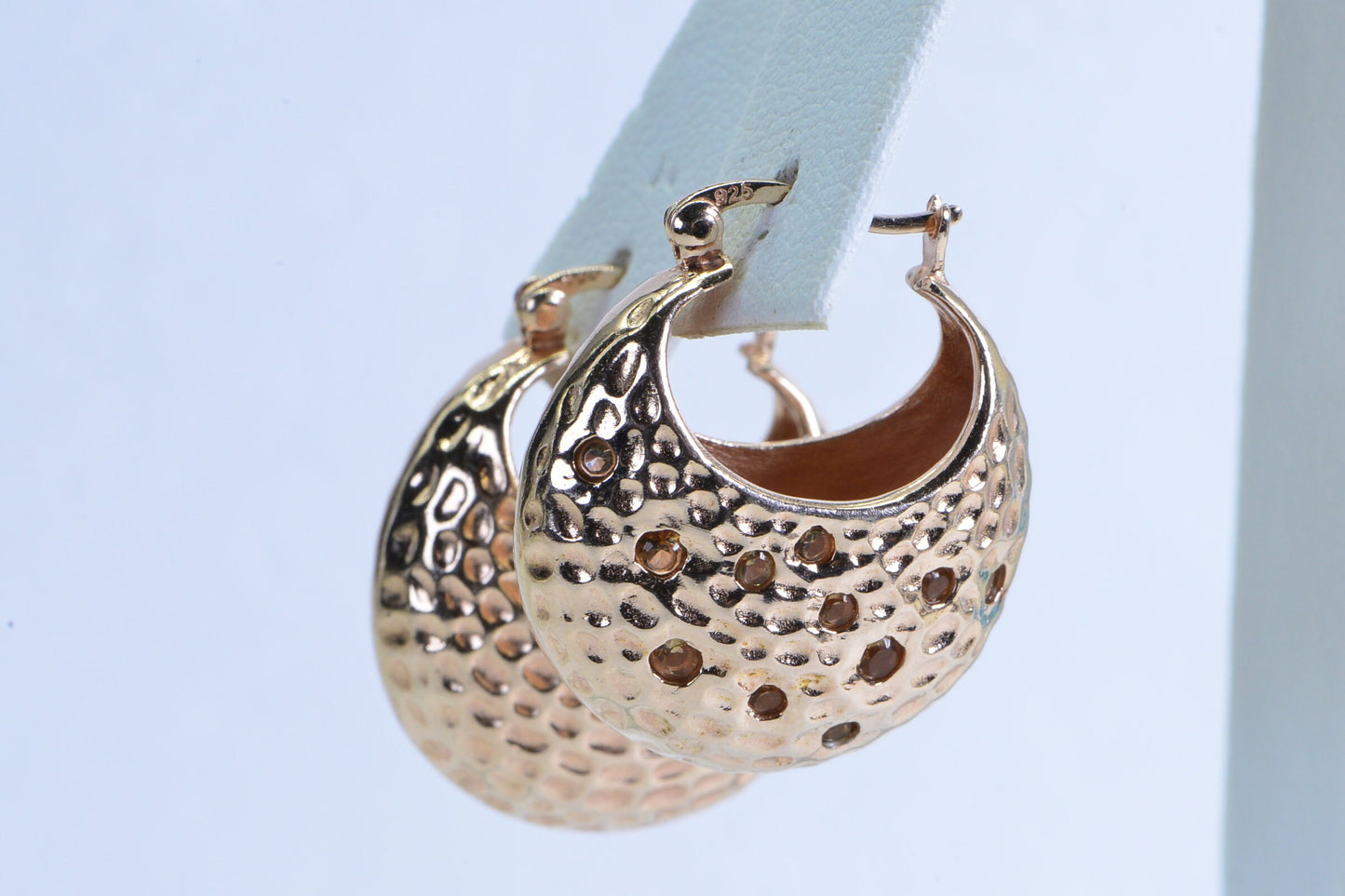 Vintage Rose Gold Basket Earrings: Natural Citrine, 925 Sterling Silver