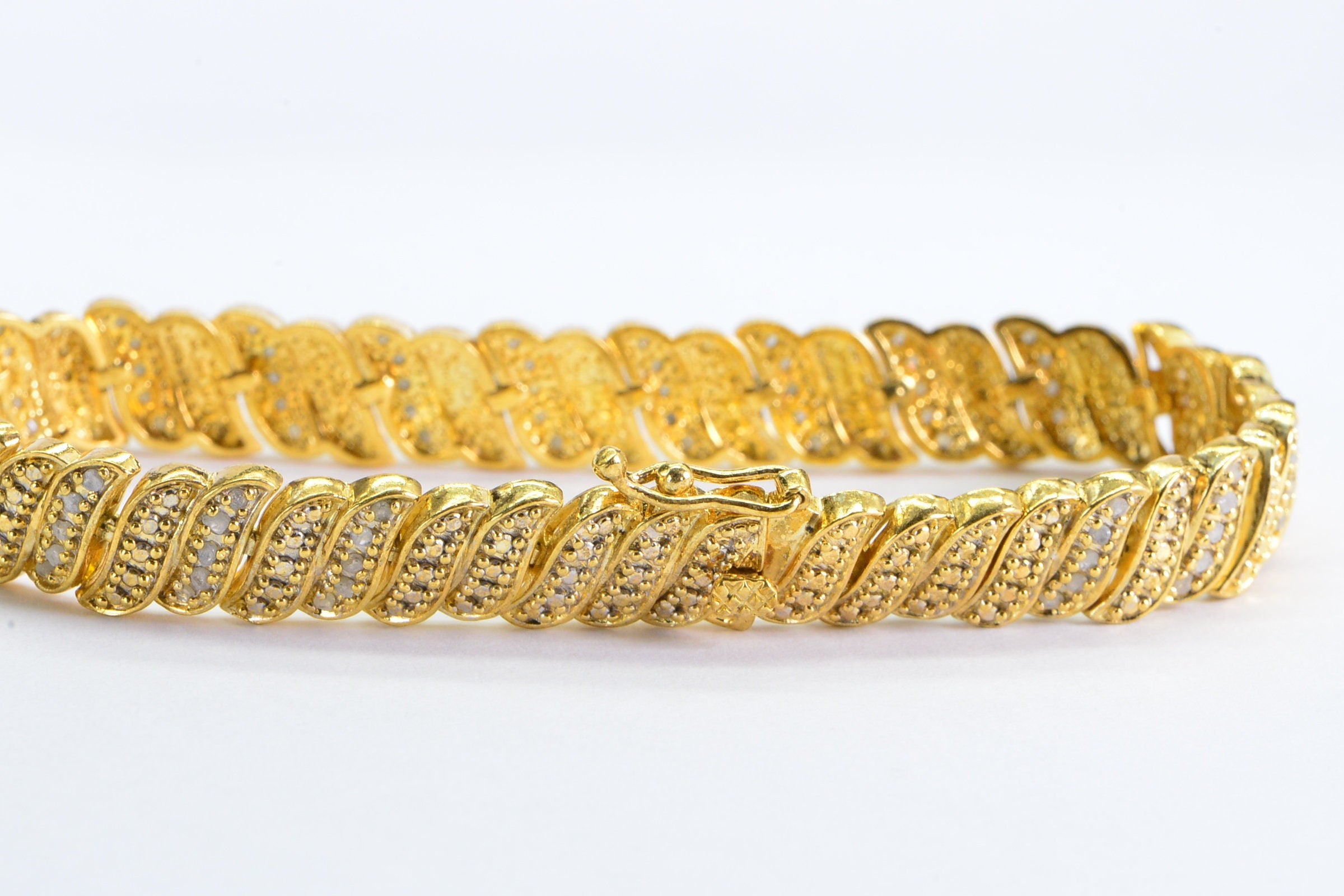 Vintage Diamond Tennis Bracelet: 24K Gold Over Sterling Silver