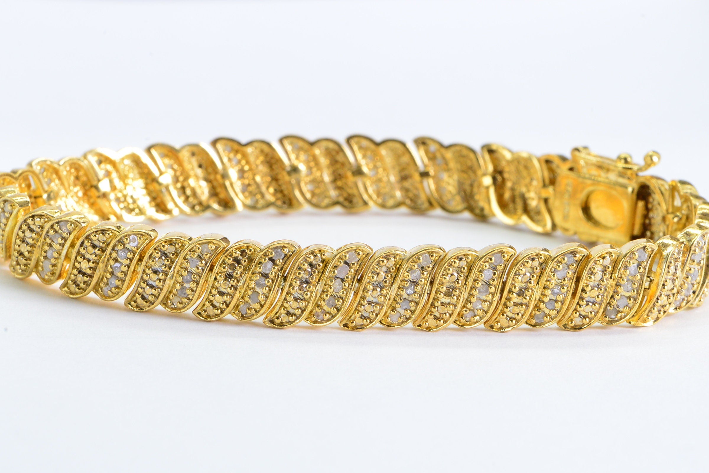 Vintage Diamond Tennis Bracelet: 24K Gold Over Sterling Silver