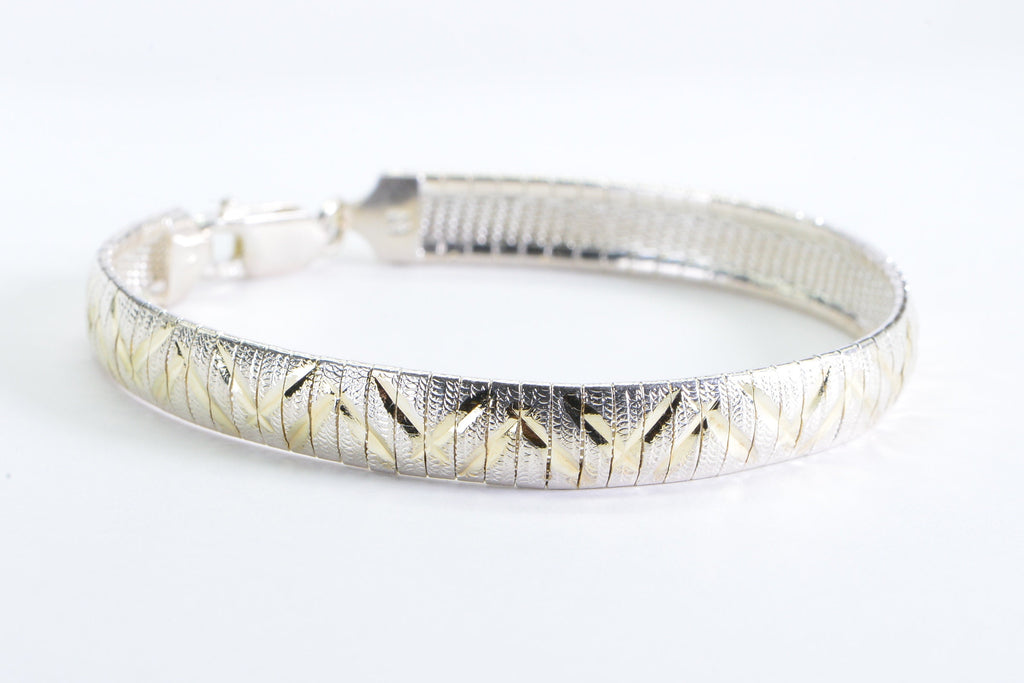 Vintage 14K Gold Plated Sterling Silver Herringbone Bracelet - Italy