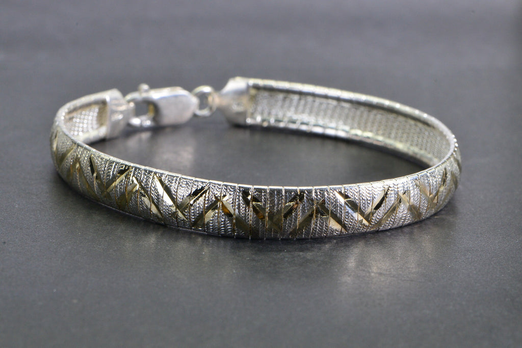Vintage 14K Gold Plated Sterling Silver Herringbone Bracelet - Italy