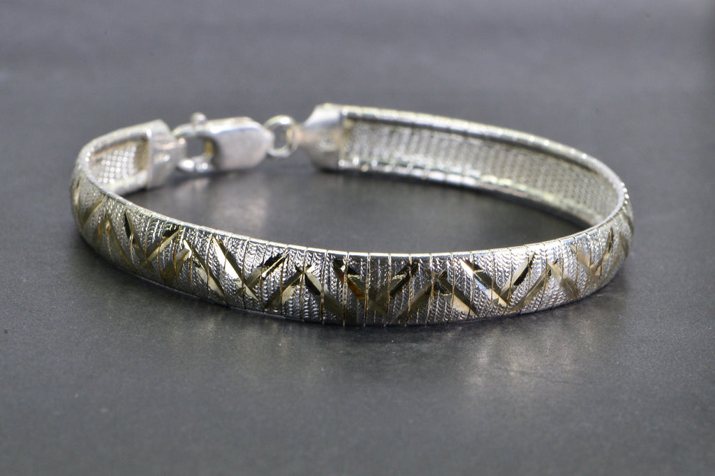 Vintage 14K Gold Plated Sterling Silver Herringbone Bracelet - Italy