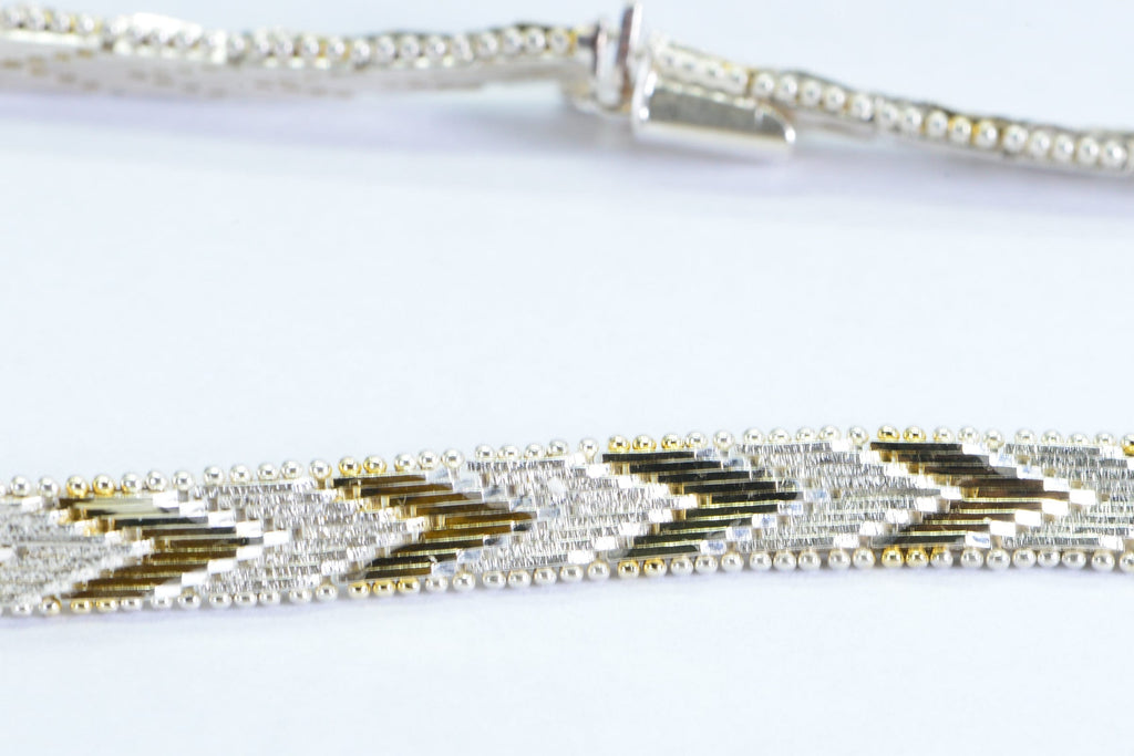 Vintage Italy Riccio Necklace: Sterling Silver Two-Tone Chevron Chain