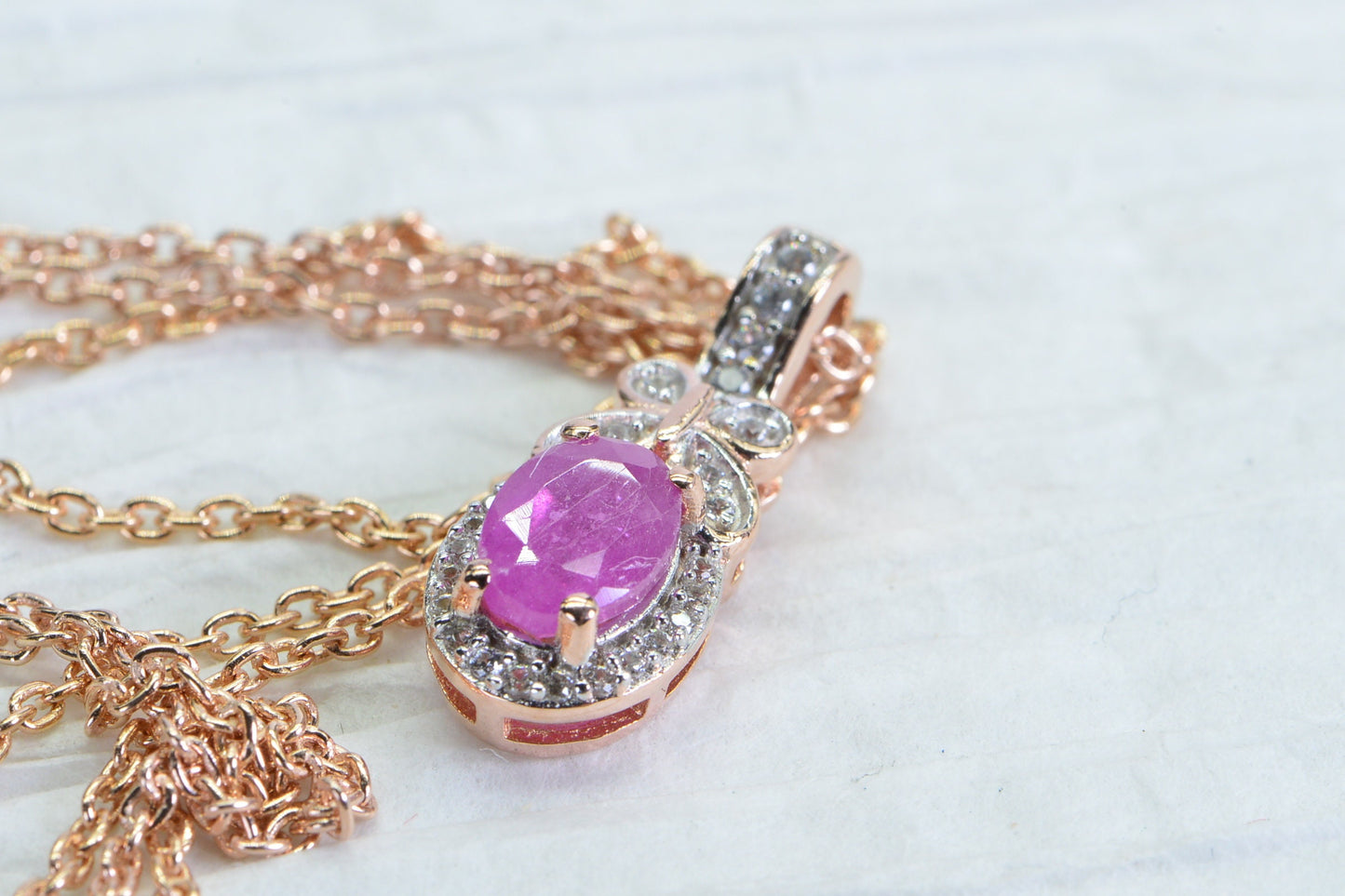 Pink Sapphire Diamond Halo Pendant: Rose Gold Sterling Silver Butterfly Necklace