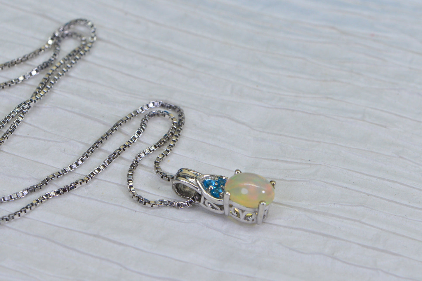 Ethiopian Welo Opal and Apatite Pendant Necklace, Sterling Silver