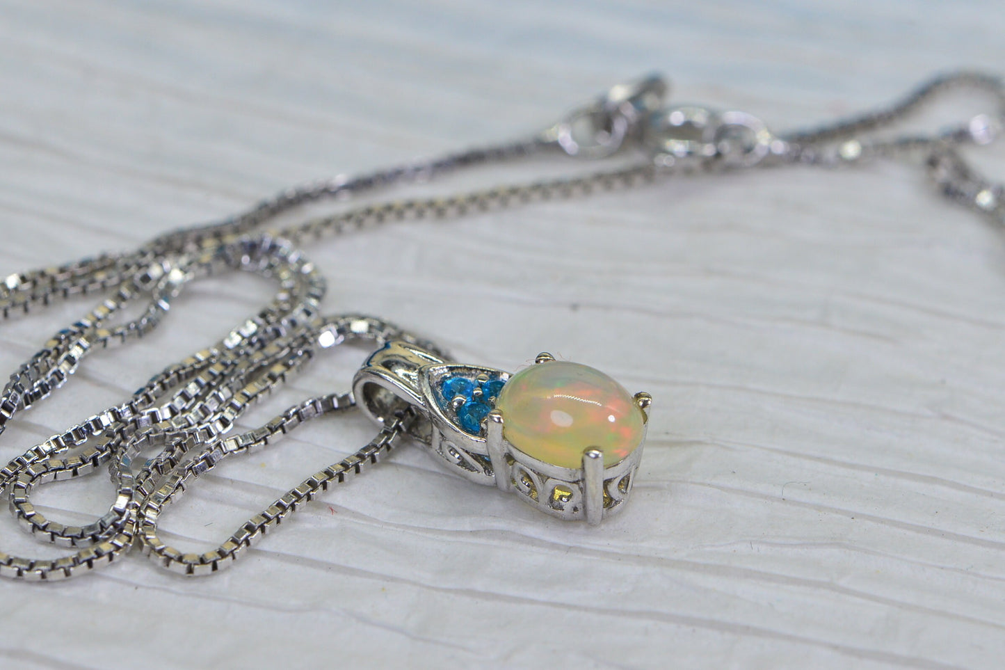 Ethiopian Welo Opal and Apatite Pendant Necklace, Sterling Silver