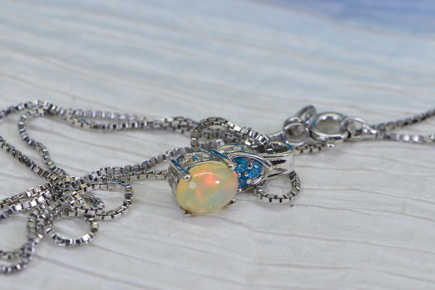 Ethiopian Welo Opal and Apatite Pendant Necklace, Sterling Silver