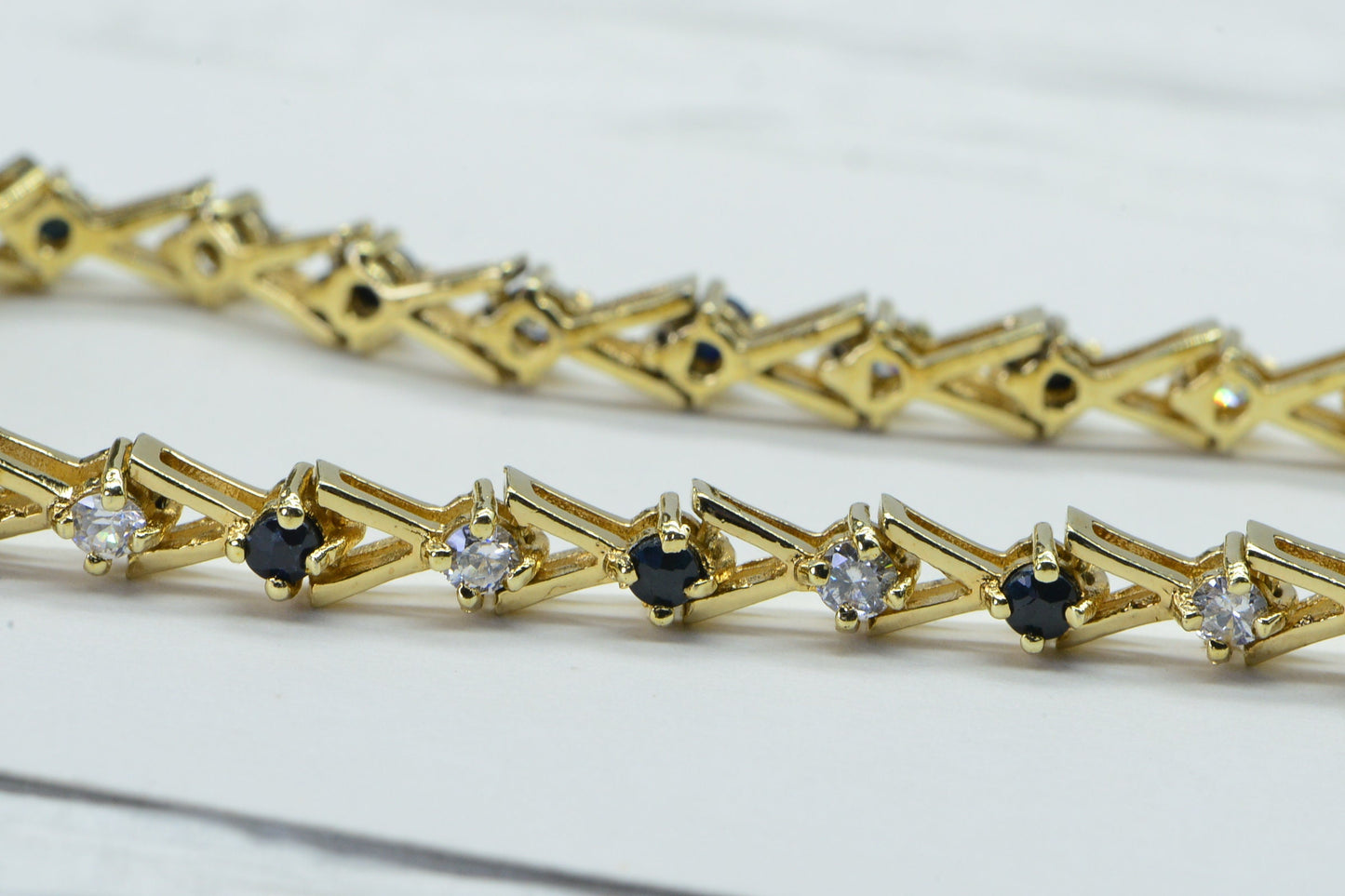 Sapphire and CZ Tennis Bracelet: 14K Gold Over Sterling Silver, 7.5 Inch