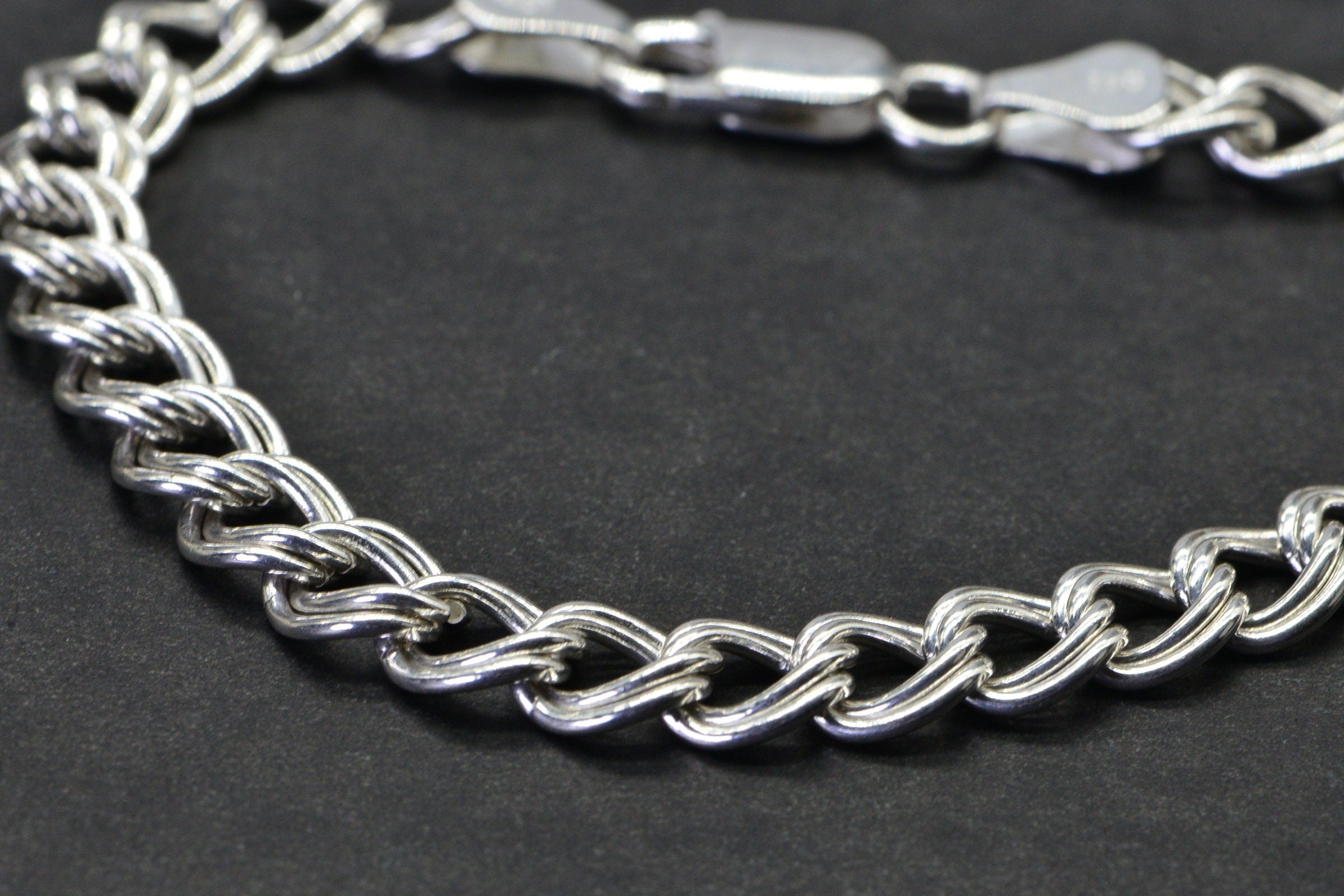Heavy Dangle Charm Bracelet, Sterling Silver Cuban Chain Bracelet