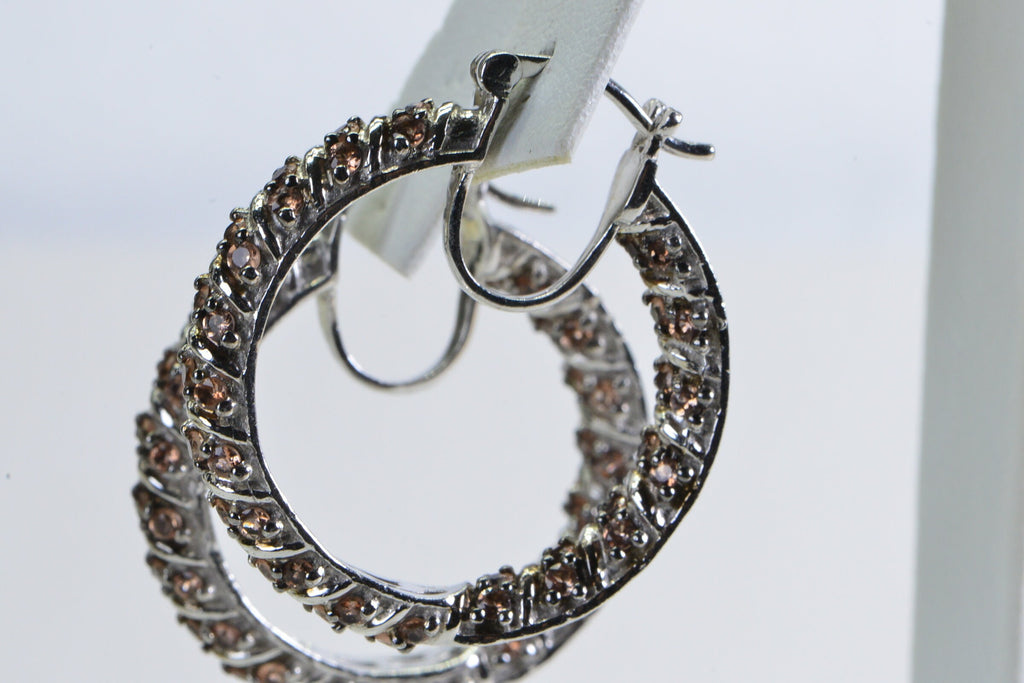 Andalusite Sterling Silver Hoop Earrings: Twisted Gemstone Statement Jewelry