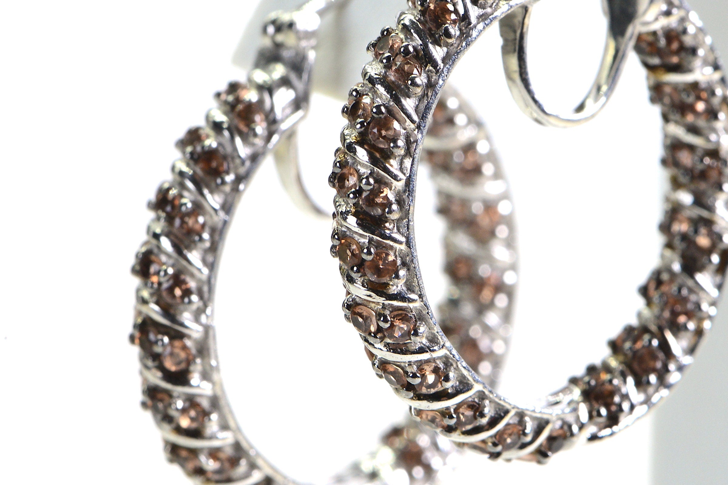Andalusite Sterling Silver Hoop Earrings: Twisted Gemstone Statement Jewelry