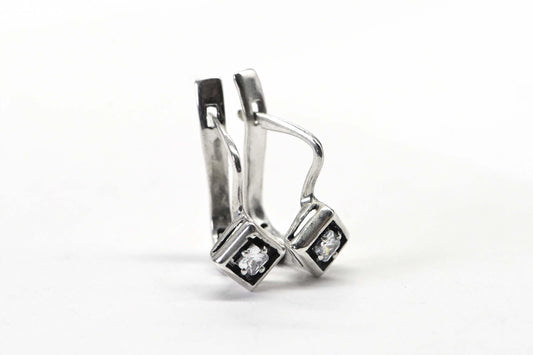 Vintage 1990 Sterling Silver Princes Cut Diamond  Hinge Back Diamond Style Earrings