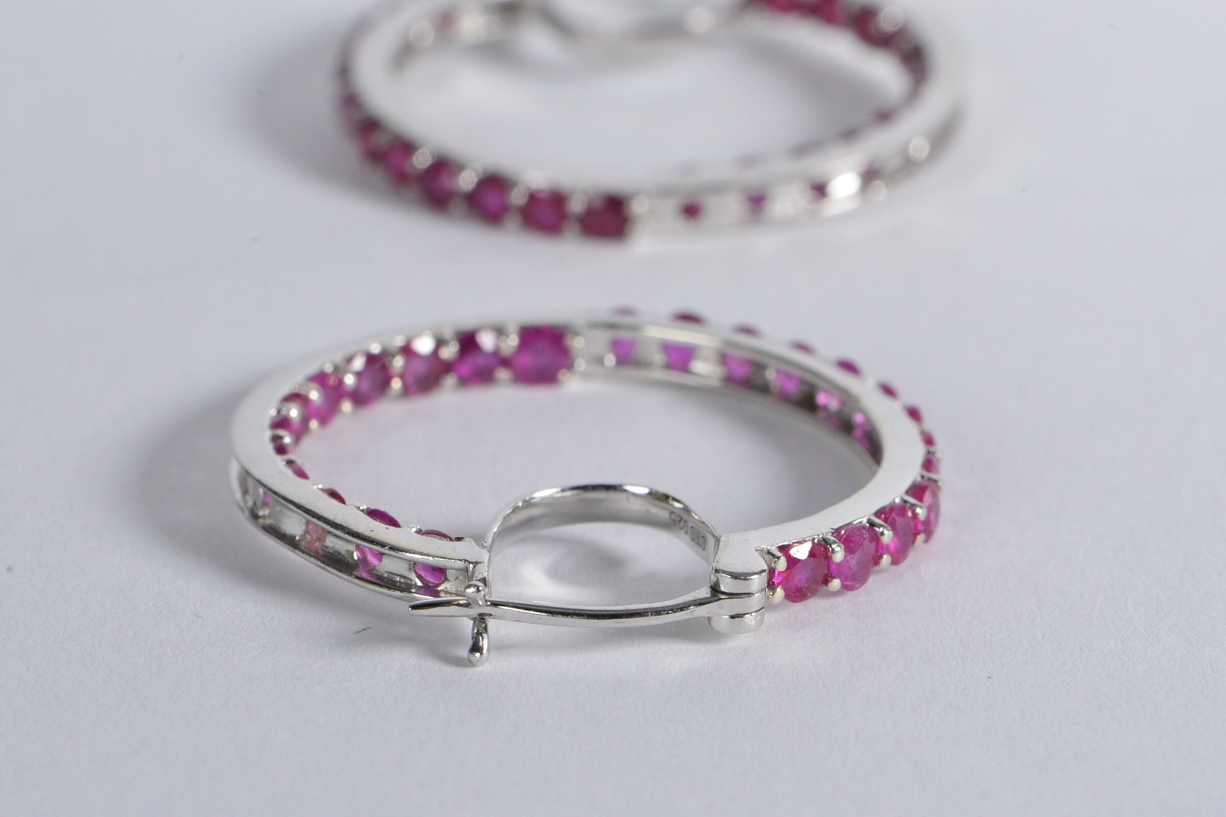 Ruby Hoop Earrings: Sterling Silver Raspberry Red July Birthstone