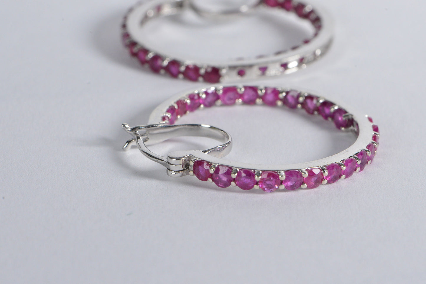 Ruby Hoop Earrings: Sterling Silver Raspberry Red July Birthstone