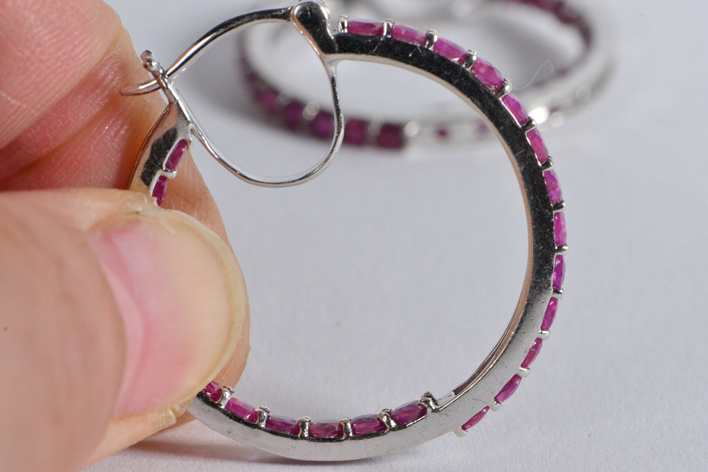 Ruby Hoop Earrings: Sterling Silver Raspberry Red July Birthstone