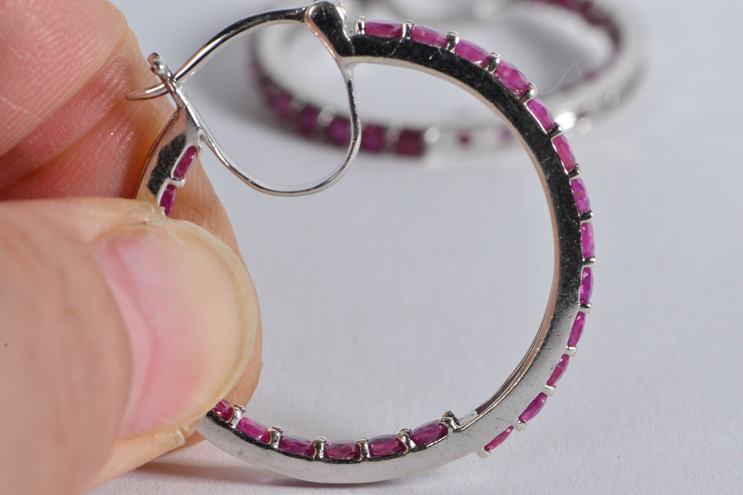 Ruby Hoop Earrings: Sterling Silver Raspberry Red July Birthstone