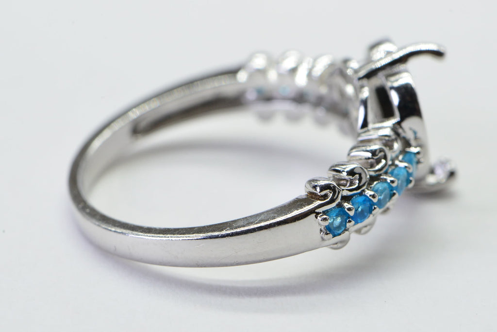 Sterling Silver Heart Ring Blank: 10mm Prong Setting, Size 8