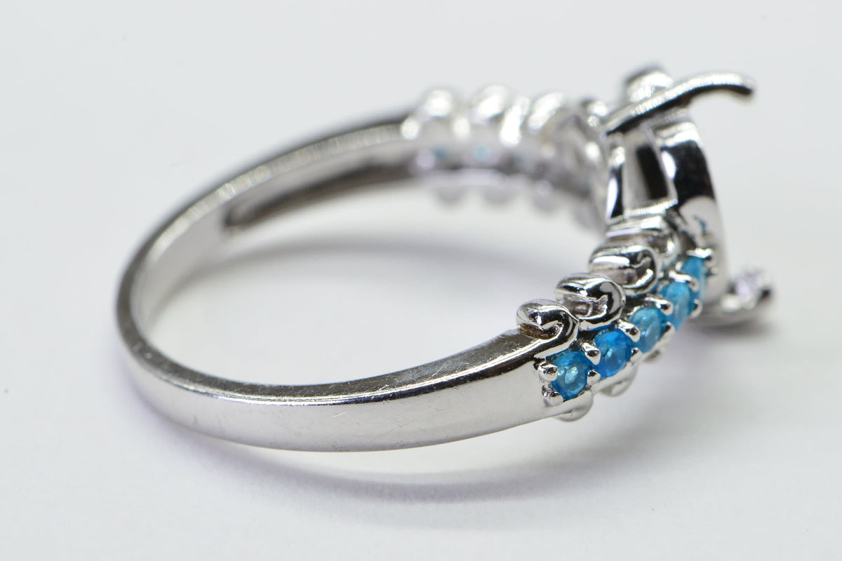 Sterling Silver Heart Ring Blank: 10mm Prong Setting, Size 8