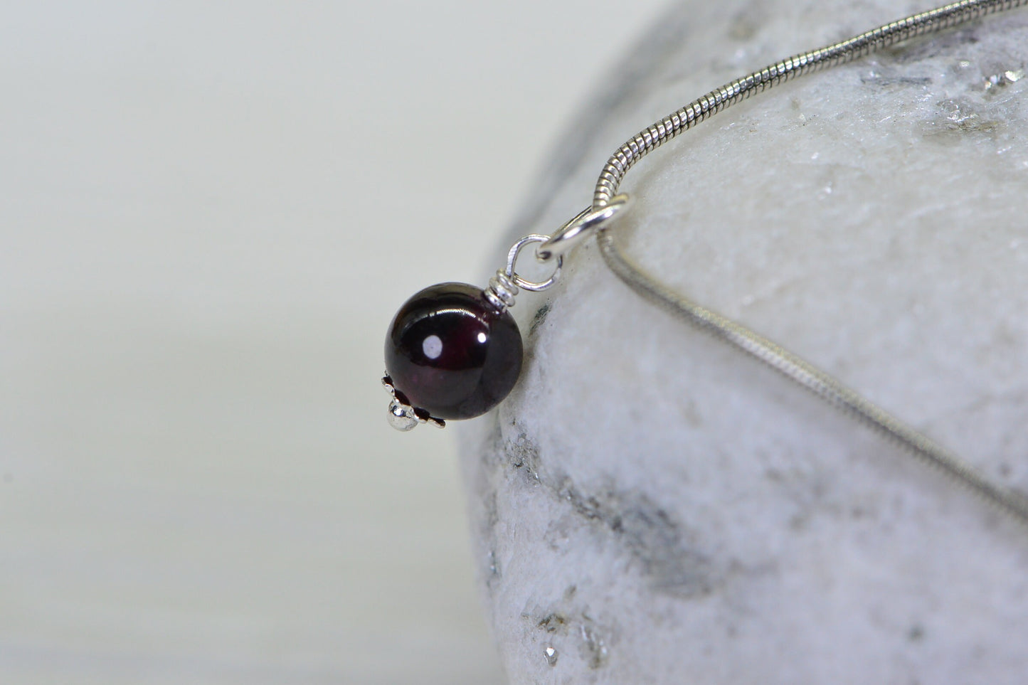 Garnet Charm Bead, Sterling Silver Wire Wrapped Dangle