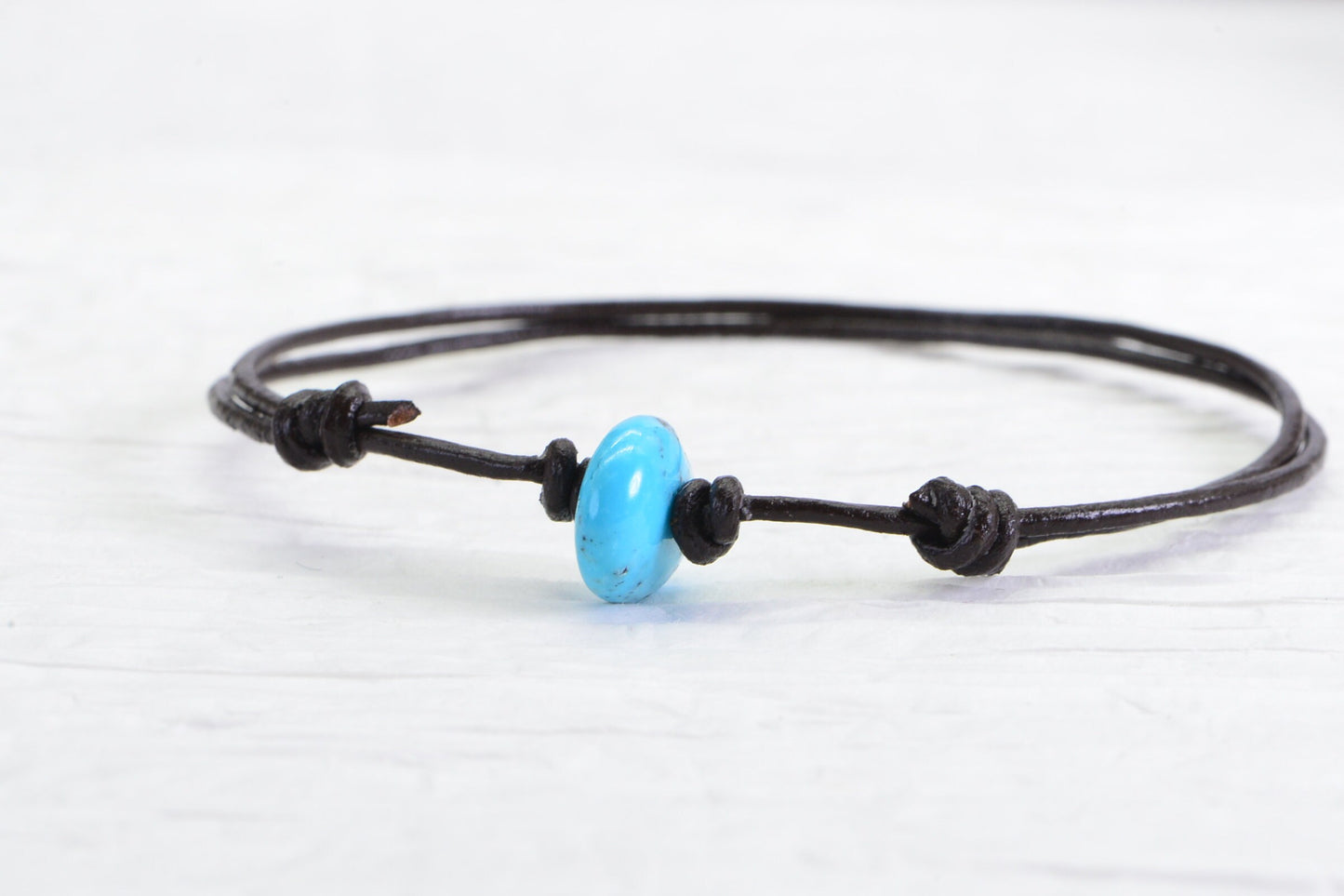 Raw Sleeping Beauty Turquoise Anklet: Brown Leather Adjustable Bracelet