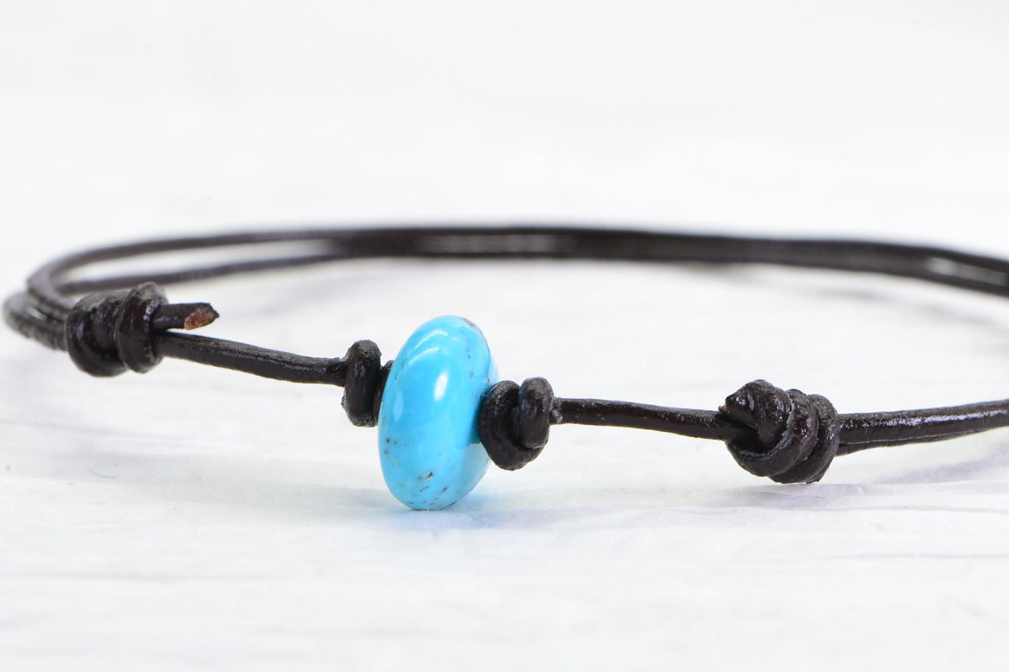 Raw Sleeping Beauty Turquoise Anklet: Brown Leather Adjustable Bracelet