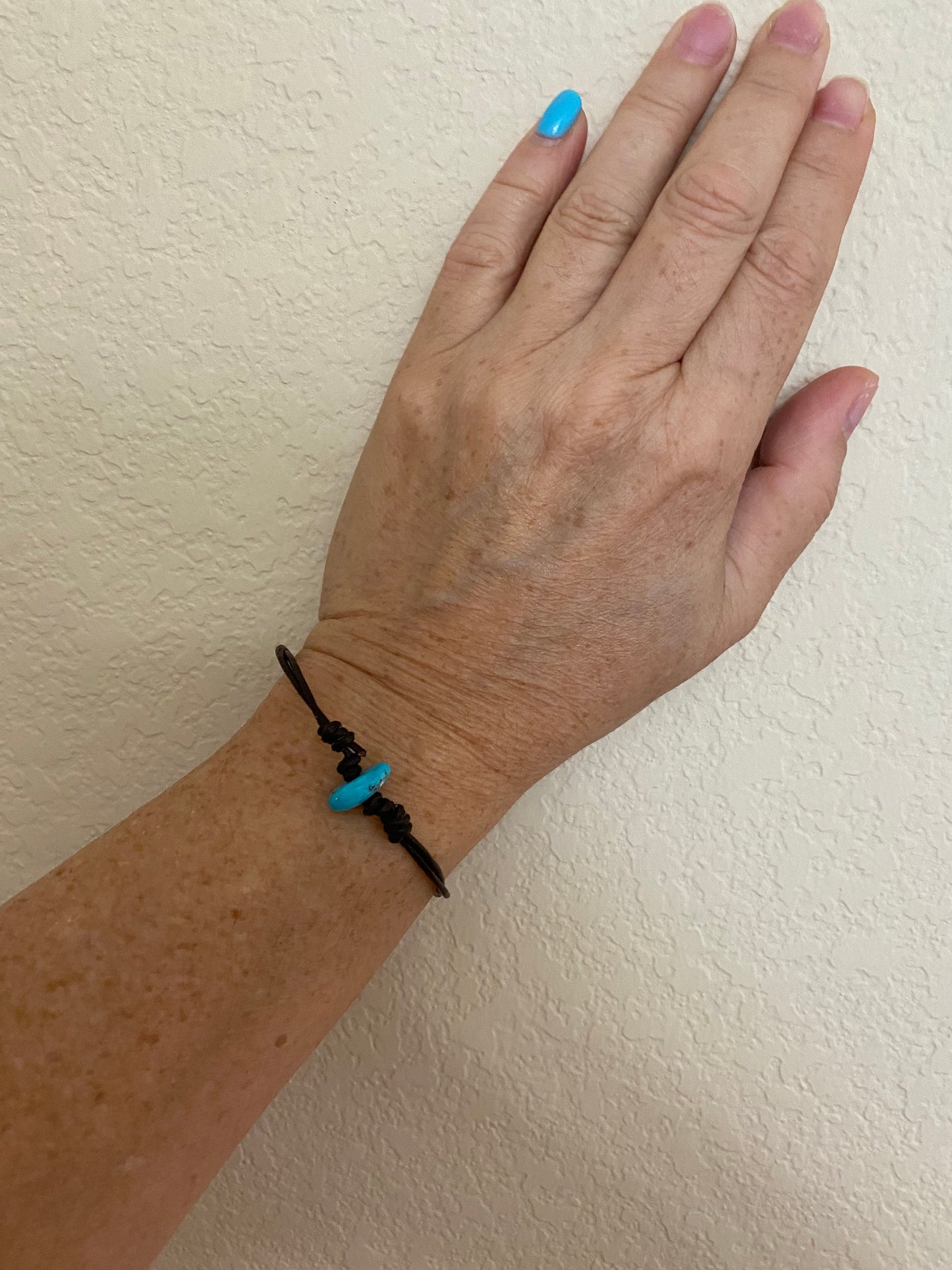Raw Sleeping Beauty Turquoise Anklet: Brown Leather Adjustable Bracelet