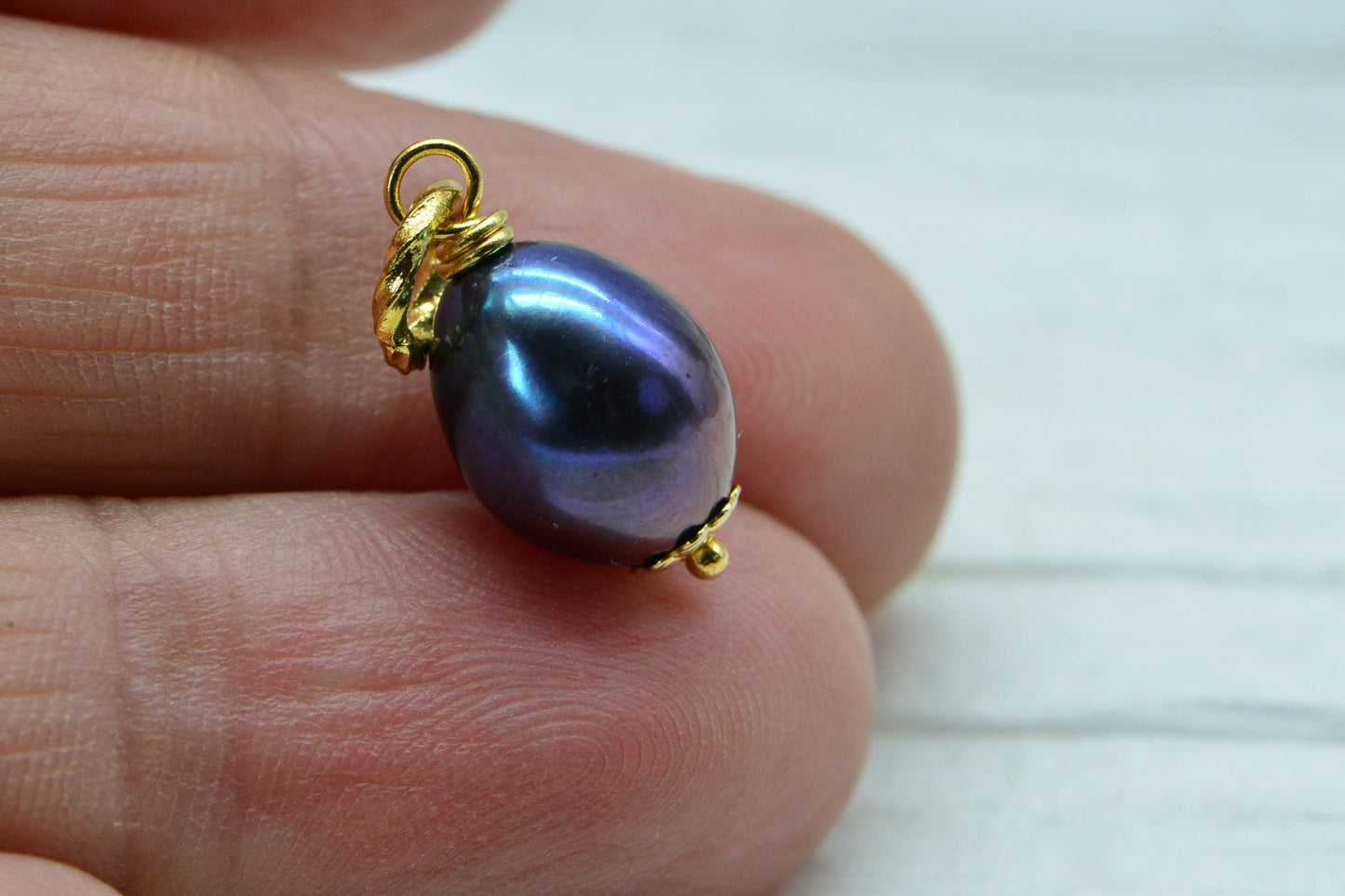 Black Baroque Pearl Pendant: 14K Gold Filled Wire Wrapped Drop