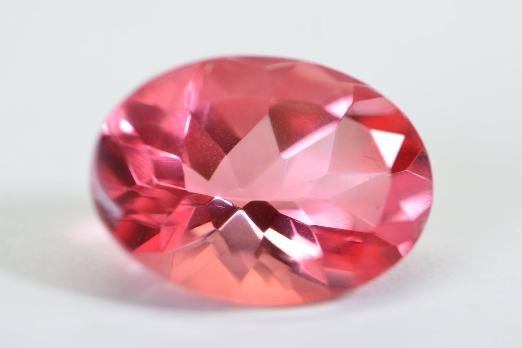 Pink Orange Bicolor Tourmaline Quartz Doublet: 18X13mm Oval Facet Gemstone