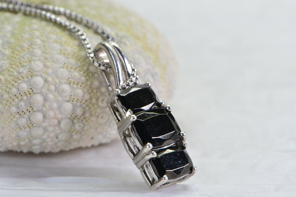Emerald Cut Black Onyx Sterling Silver Pendant - Birthstone Jewelry