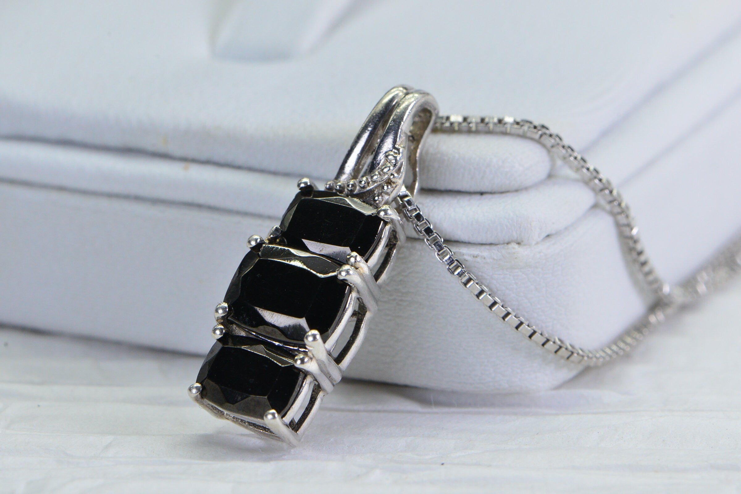 Emerald Cut Black Onyx Sterling Silver Pendant - Birthstone Jewelry