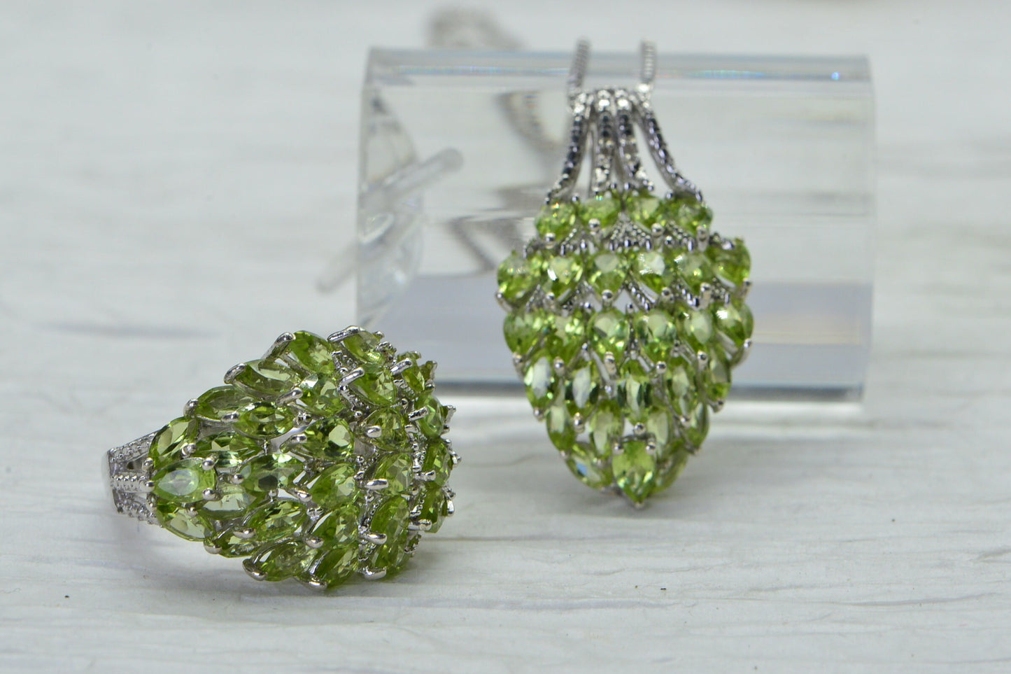 Peridot Pendant Necklace Ring Set: Sterling Silver Olive Green Jewelry