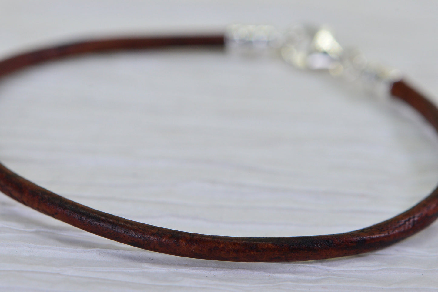 3mm Brown Leather Bracelet: Sterling Silver Clasp, Charm Cuff