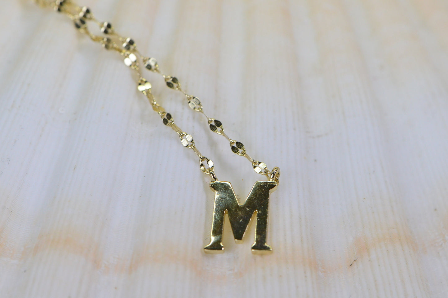 Gold Tone Sterling Silver Initial Necklace: Letter M Personalized Jewelry