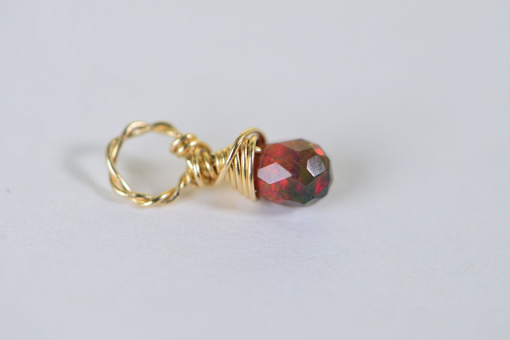 Black Opal Birthstone Charm: 14K Gold Filled Wire Wrapped Pendant