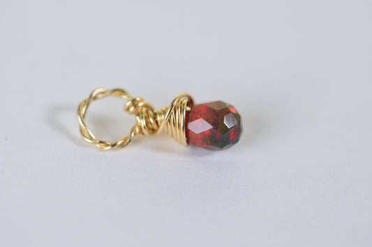 Black Opal Birthstone Charm: 14K Gold Filled Wire Wrapped Pendant