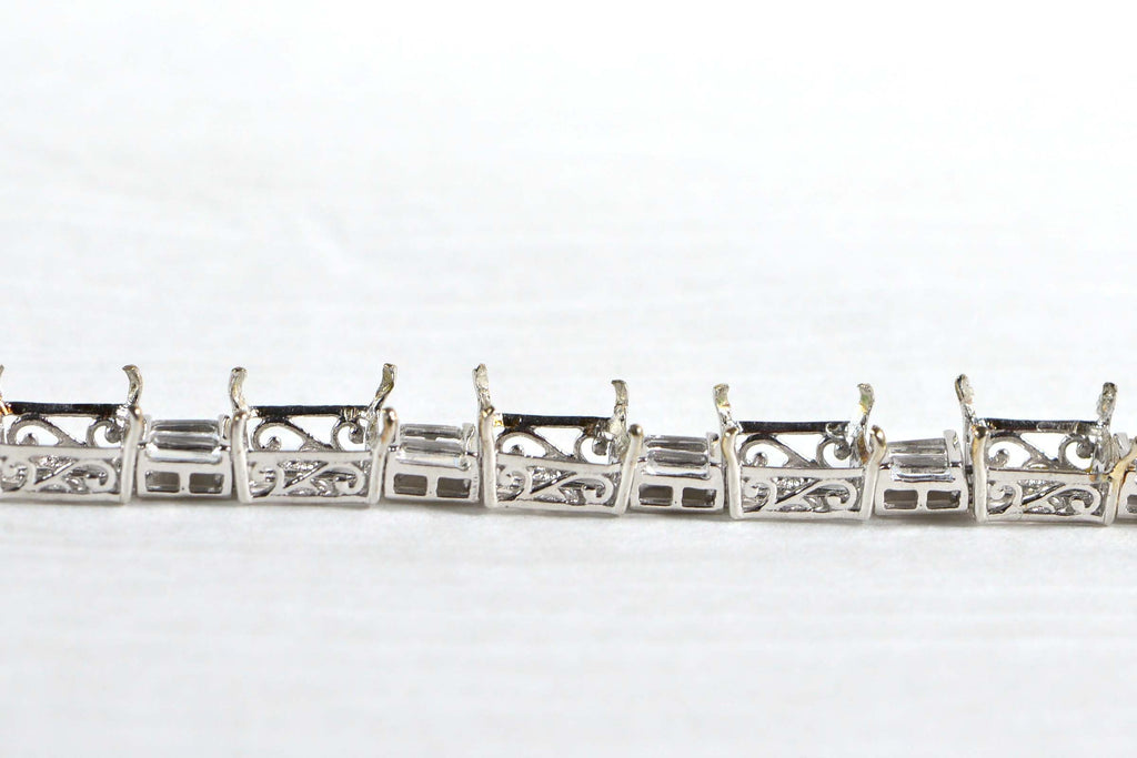 Sterling Silver CZ Baguette Link Bracelet: 8x10mm Emerald Setting