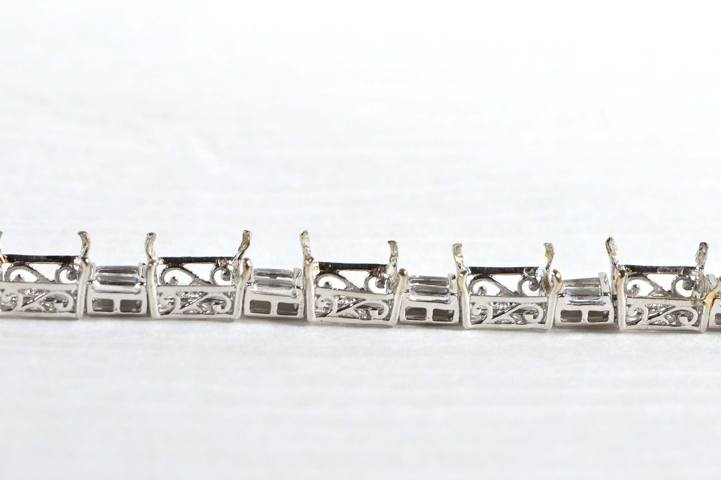 Sterling Silver CZ Baguette Link Bracelet: 8x10mm Emerald Setting