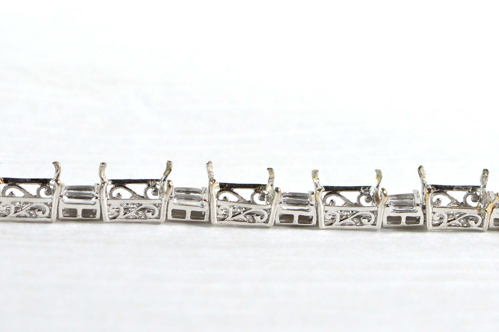 Sterling Silver CZ Baguette Link Bracelet: 8x10mm Emerald Setting