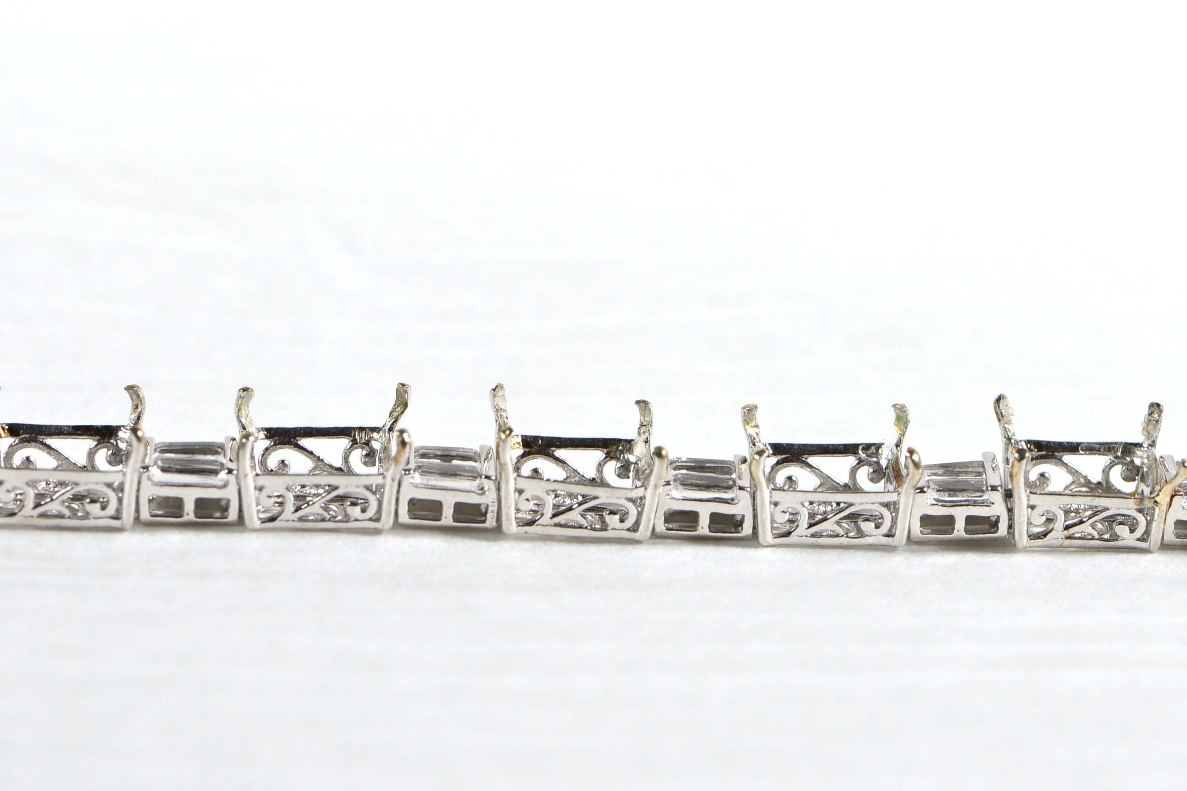 Sterling Silver CZ Baguette Link Bracelet: 8x10mm Emerald Setting