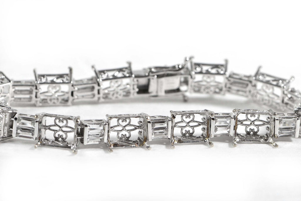 Sterling Silver CZ Baguette Link Bracelet: 8x10mm Emerald Setting
