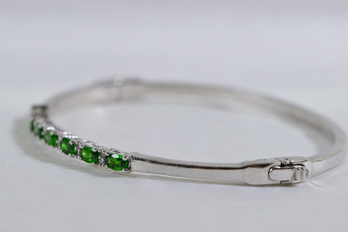 Chrome Diopside Bangle: Sterling Silver Oval Green Gemstone Bracelet