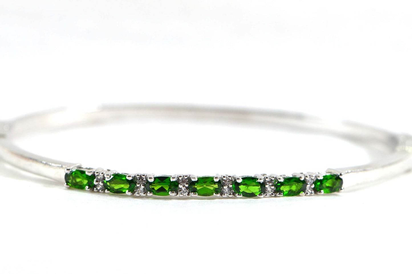 Chrome Diopside Bangle: Sterling Silver Oval Green Gemstone Bracelet