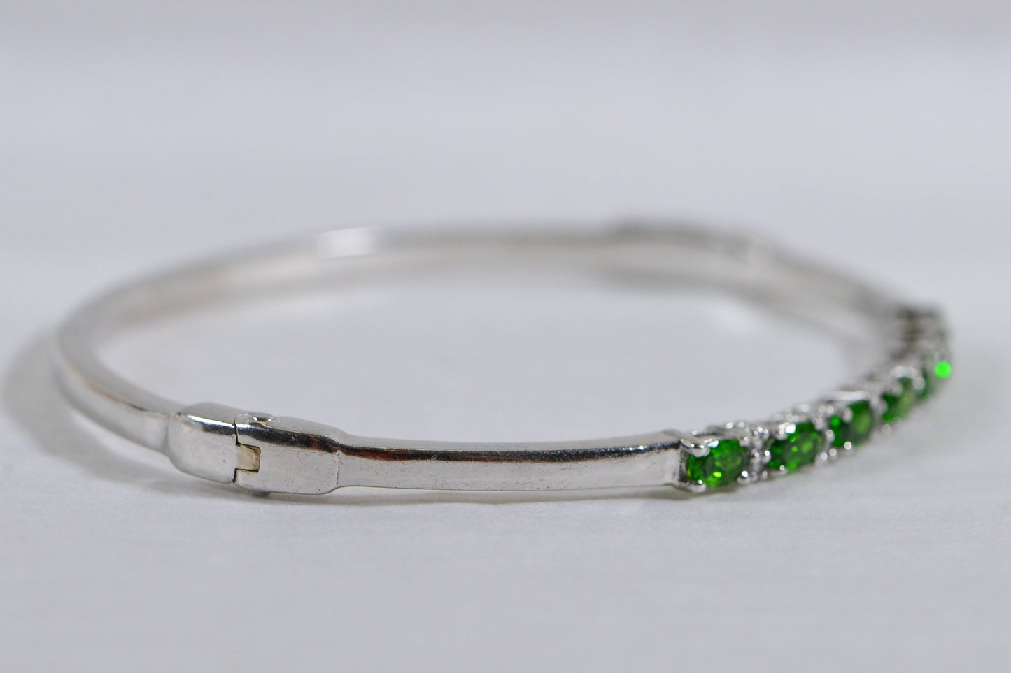 Chrome Diopside Bangle: Sterling Silver Oval Green Gemstone Bracelet
