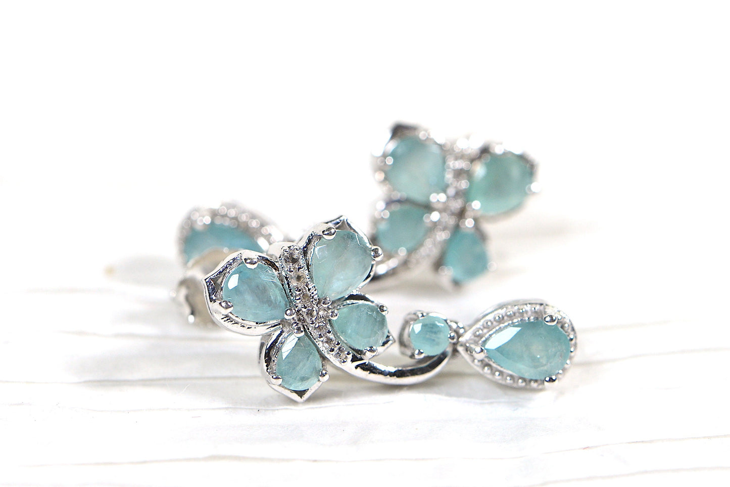 Butterfly Grandidierite Teardrop Earrings: Diamond Platinum over Sterling Silver
