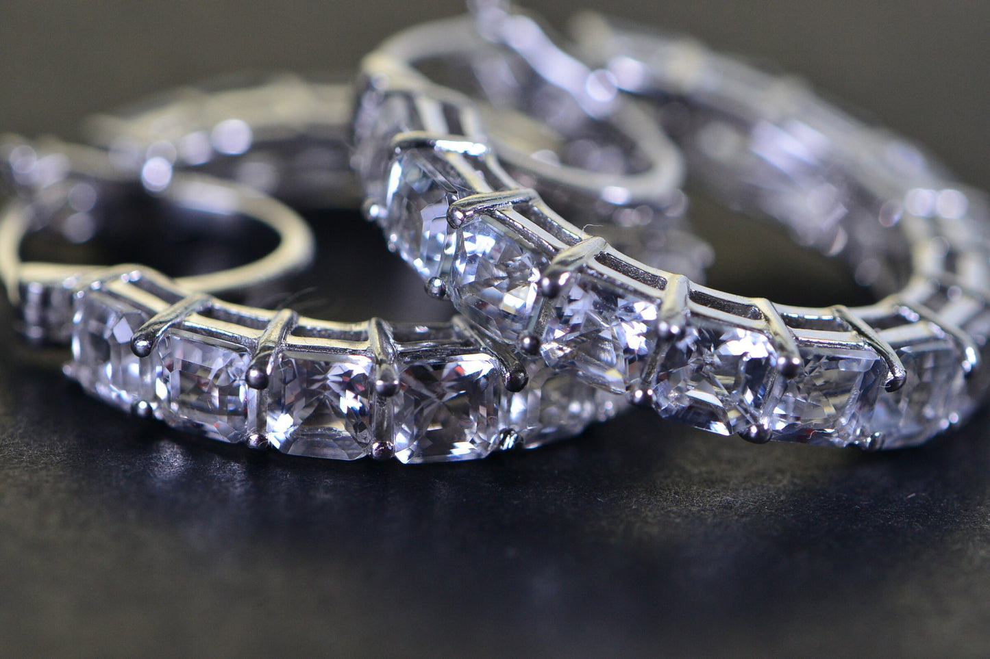 White Topaz Hoop Earrings: Sterling Silver Cushion Cut